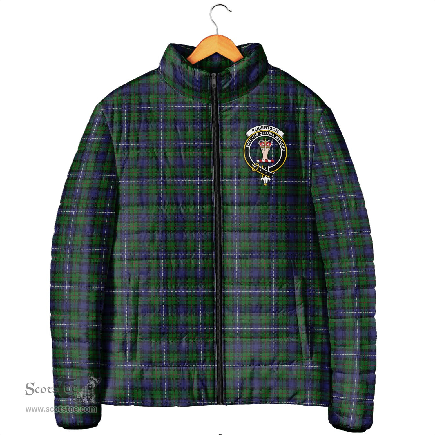 Scottish Robertson Hunting Clan Crest Tartan Padded Jacket with Family Crest - Tartan Plaid Jacket ScotsTee Shop - Tartan Plaid - scotstee.com