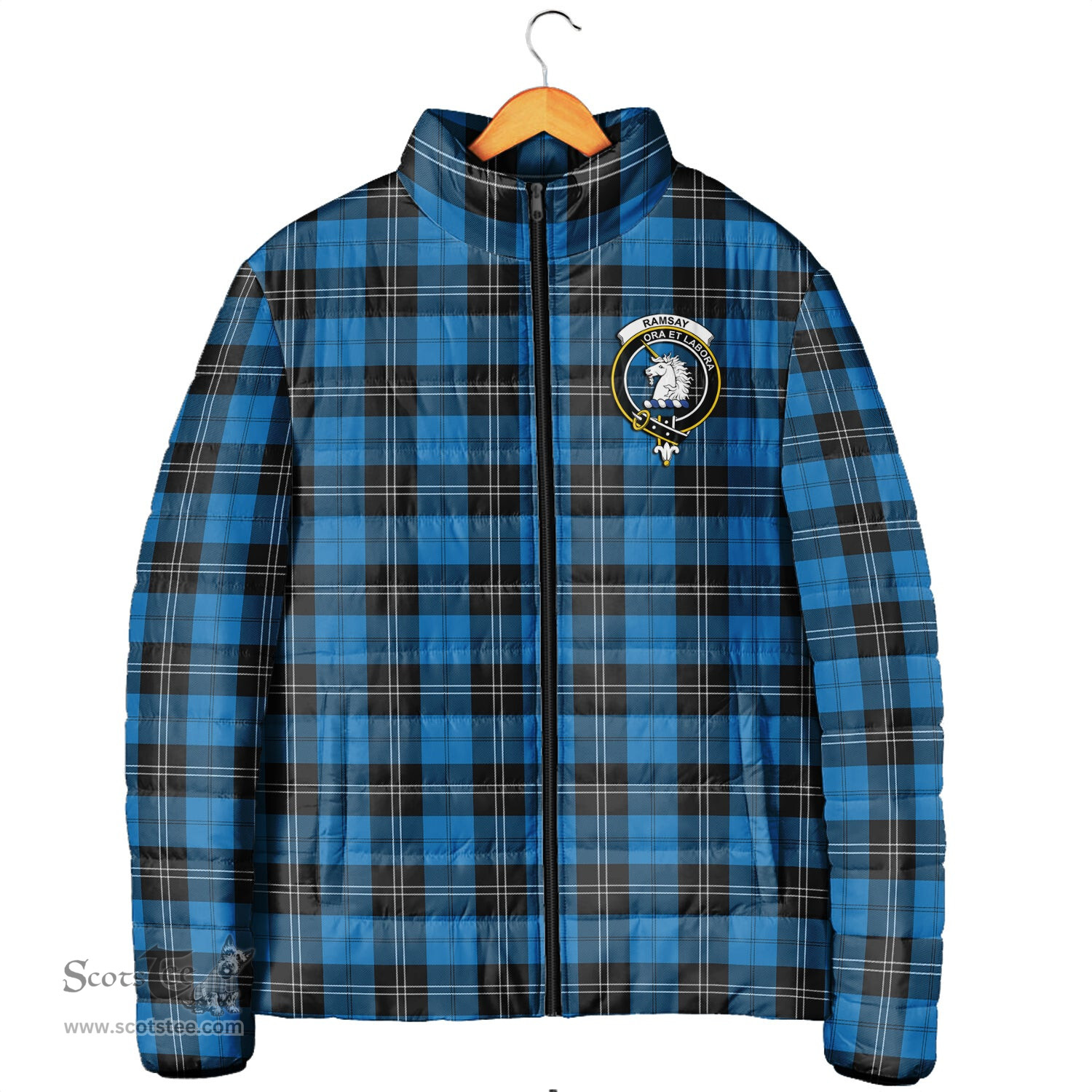 Scottish Ramsay Blue Ancient Clan Crest Tartan Padded Jacket with Family Crest - Tartan Plaid Jacket ScotsTee Shop - Tartan Plaid - scotstee.com