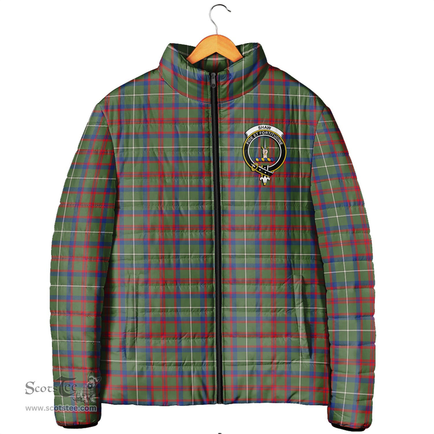 Scottish Shaw Green Modern Clan Crest Tartan Padded Jacket with Family Crest - Tartan Plaid Jacket ScotsTee Shop - Tartan Plaid - scotstee.com