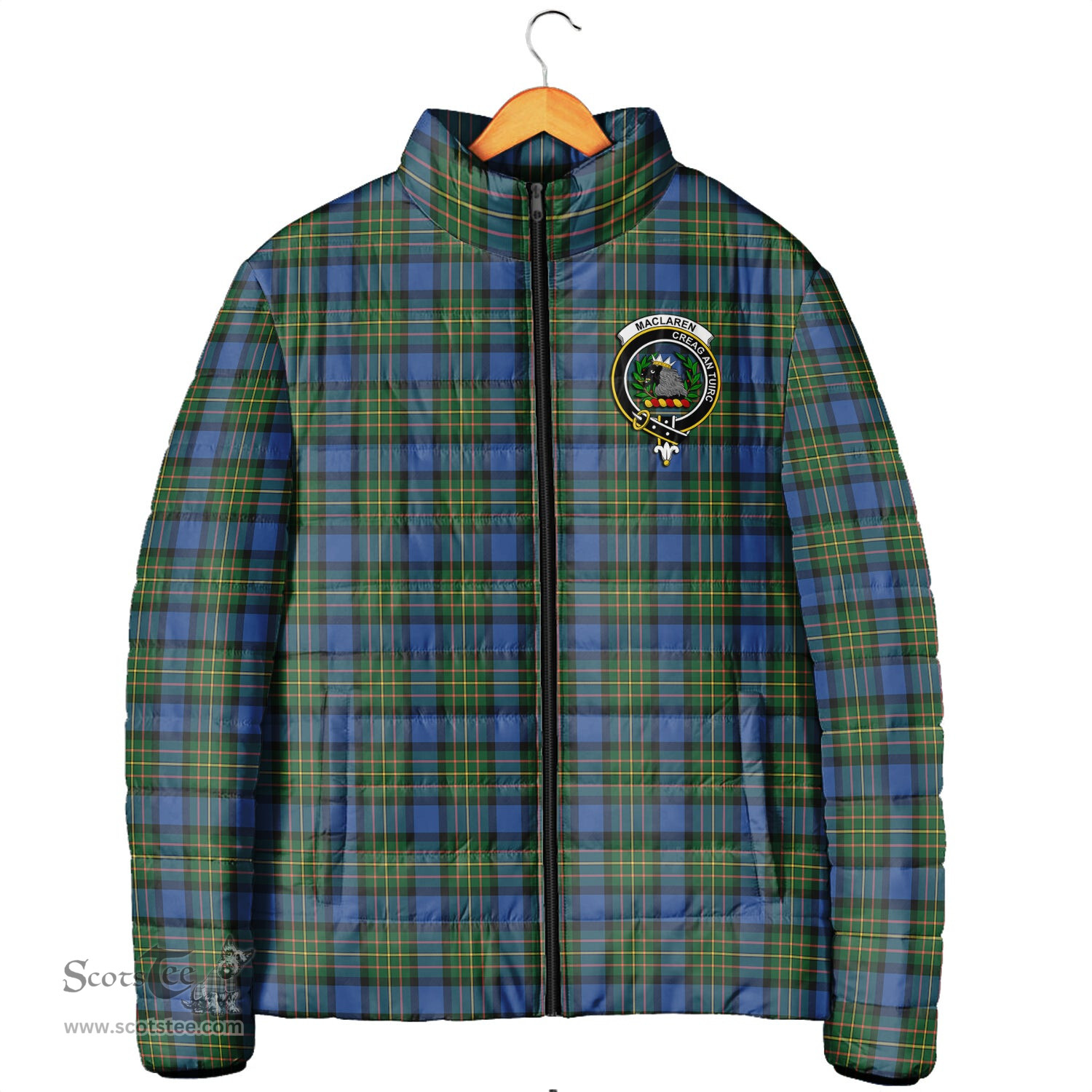 Scottish MacLaren Ancient Clan Crest Tartan Padded Jacket with Family Crest - Tartan Plaid Jacket ScotsTee Shop - Tartan Plaid - scotstee.com