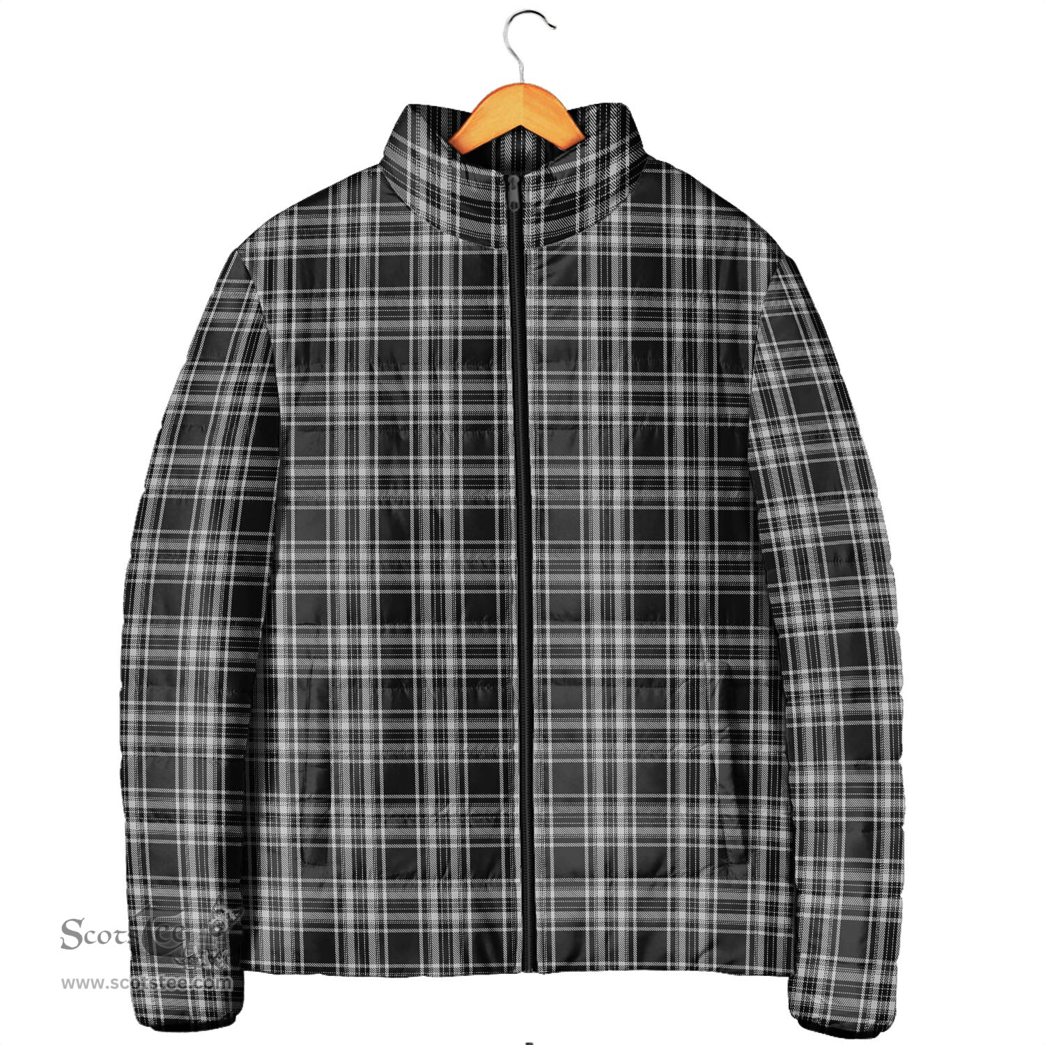Scottish Stewart Black and White Clan Tartan Padded Jacket - Tartan Plaid Jacket Scotstee Shop - Tartan Plaid - scotstee.com
