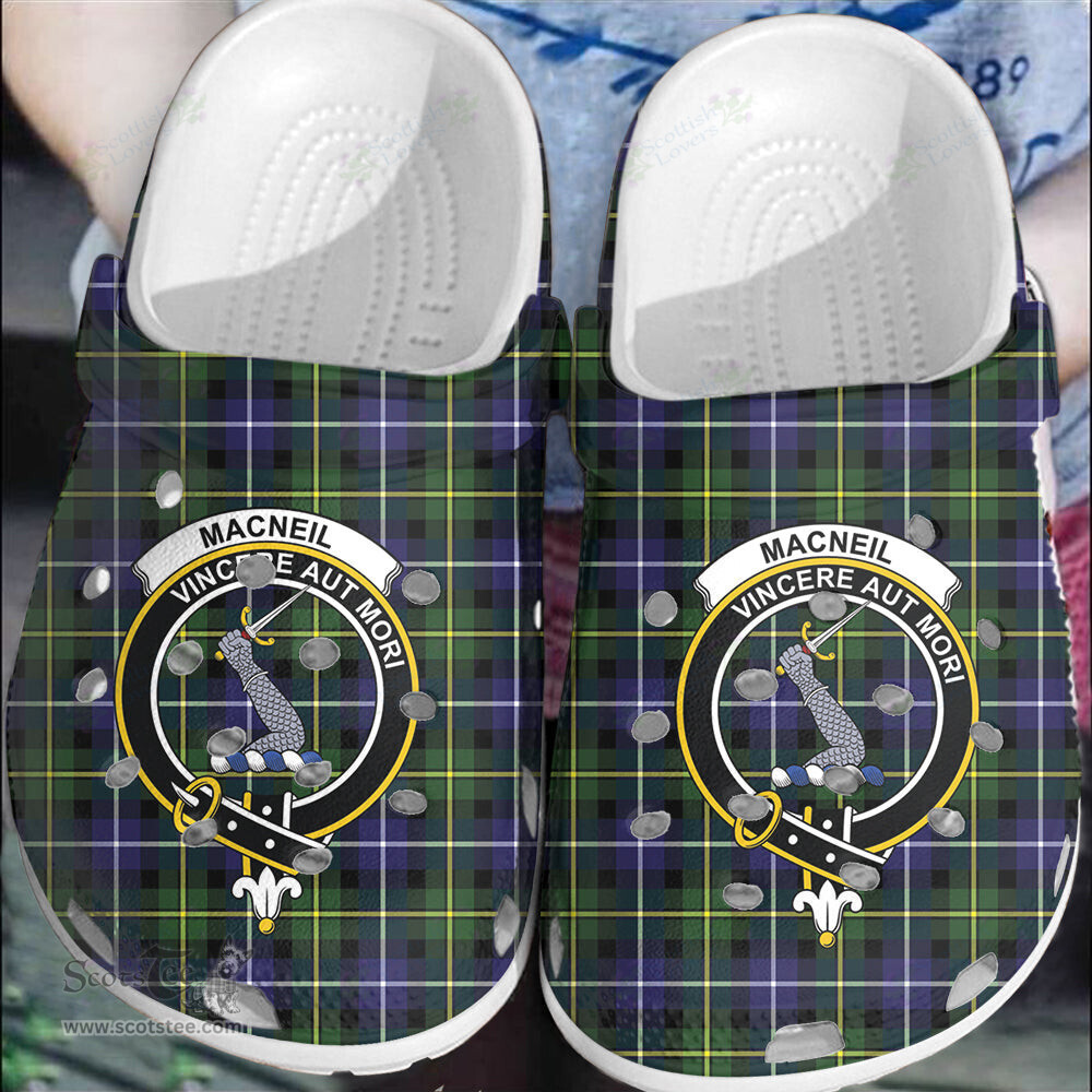 Scottish MacNeill of Barra Modern Clan Tartan Clogs - Crest Classic Scottish Plaid Tartan Plaid - ScotsTee - scotstee.com