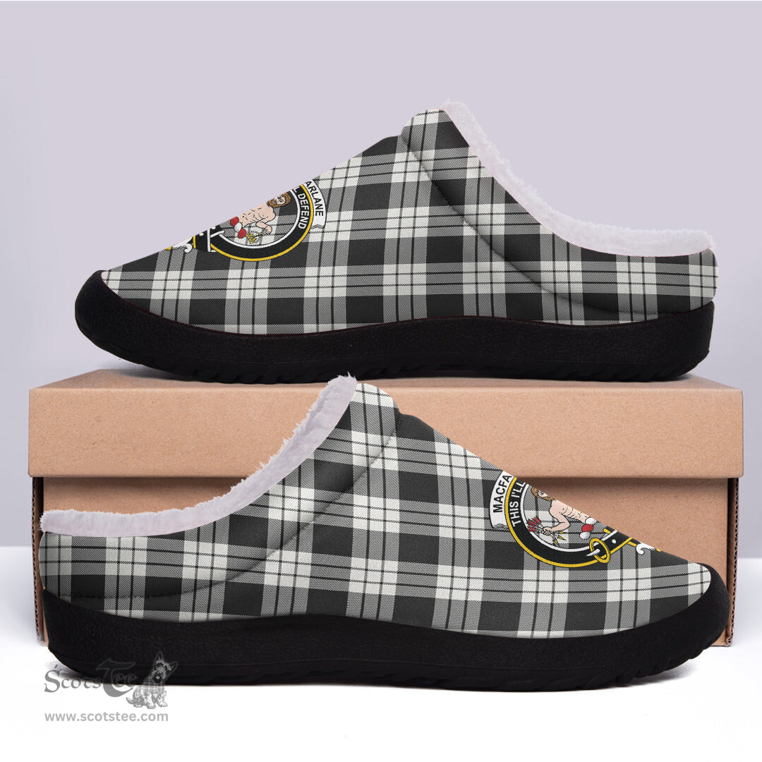 Looking for Scottish MacFarlane Black White Ancient Clan Tartan Fleece Slippers - Crest Classic? Check out our collection of Tartan T-shirts! Shop now at Scottishplaid.co!