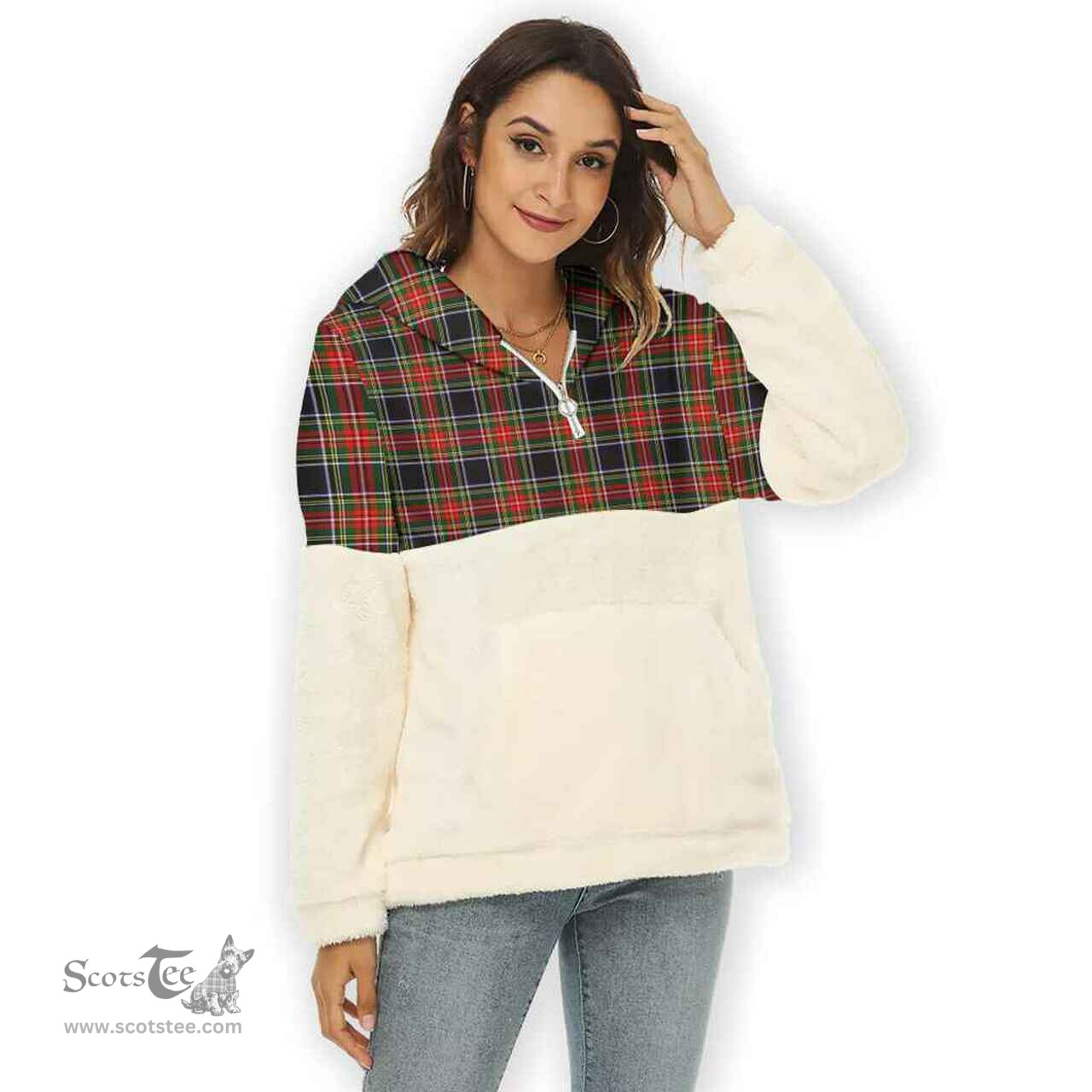 Scottish Stewart Black Clan Tartan Flannel Hoodie Women - Classic Scottish Plaid Tartan Plaid