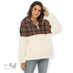 Scottish Stewart Black Clan Tartan Flannel Hoodie Women - Classic Scottish Plaid Tartan Plaid