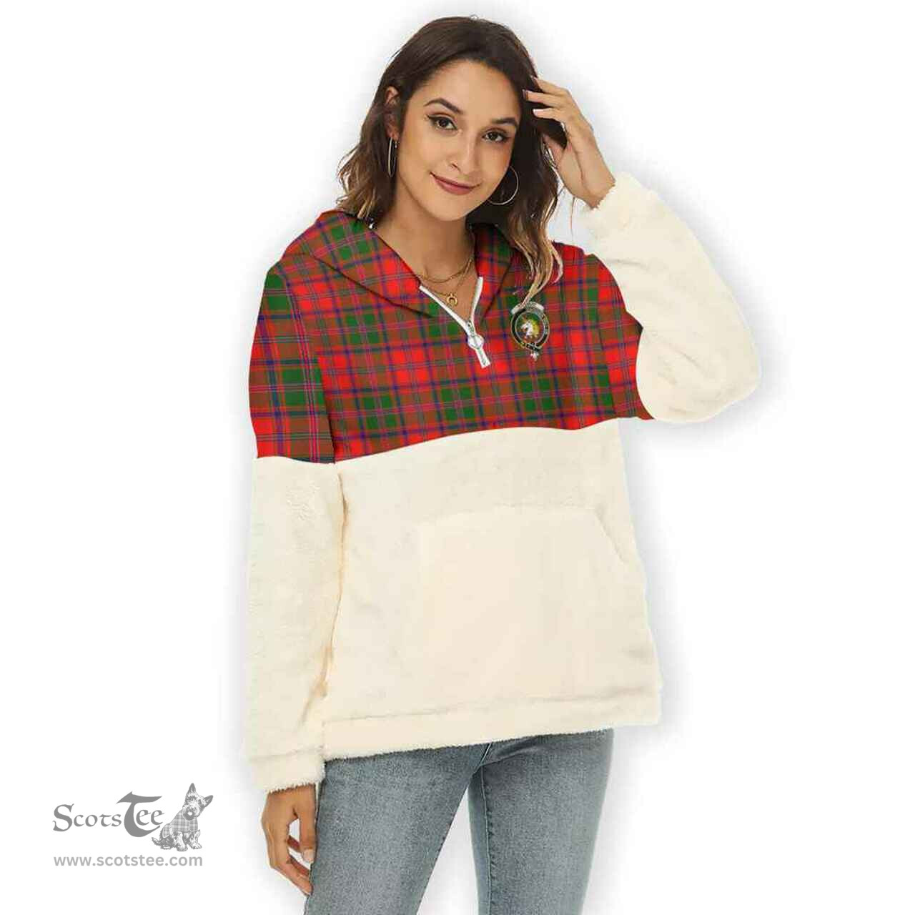 Scottish Stewart (of Appin) Clan Tartan Flannel Hoodie Women - Crest Classic Scottish Plaid Tartan Plaid