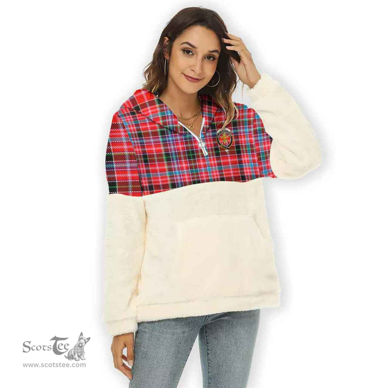 Scottish Udny Clan Tartan Flannel Hoodie Women - Crest Classic Scottish Plaid Tartan Plaid