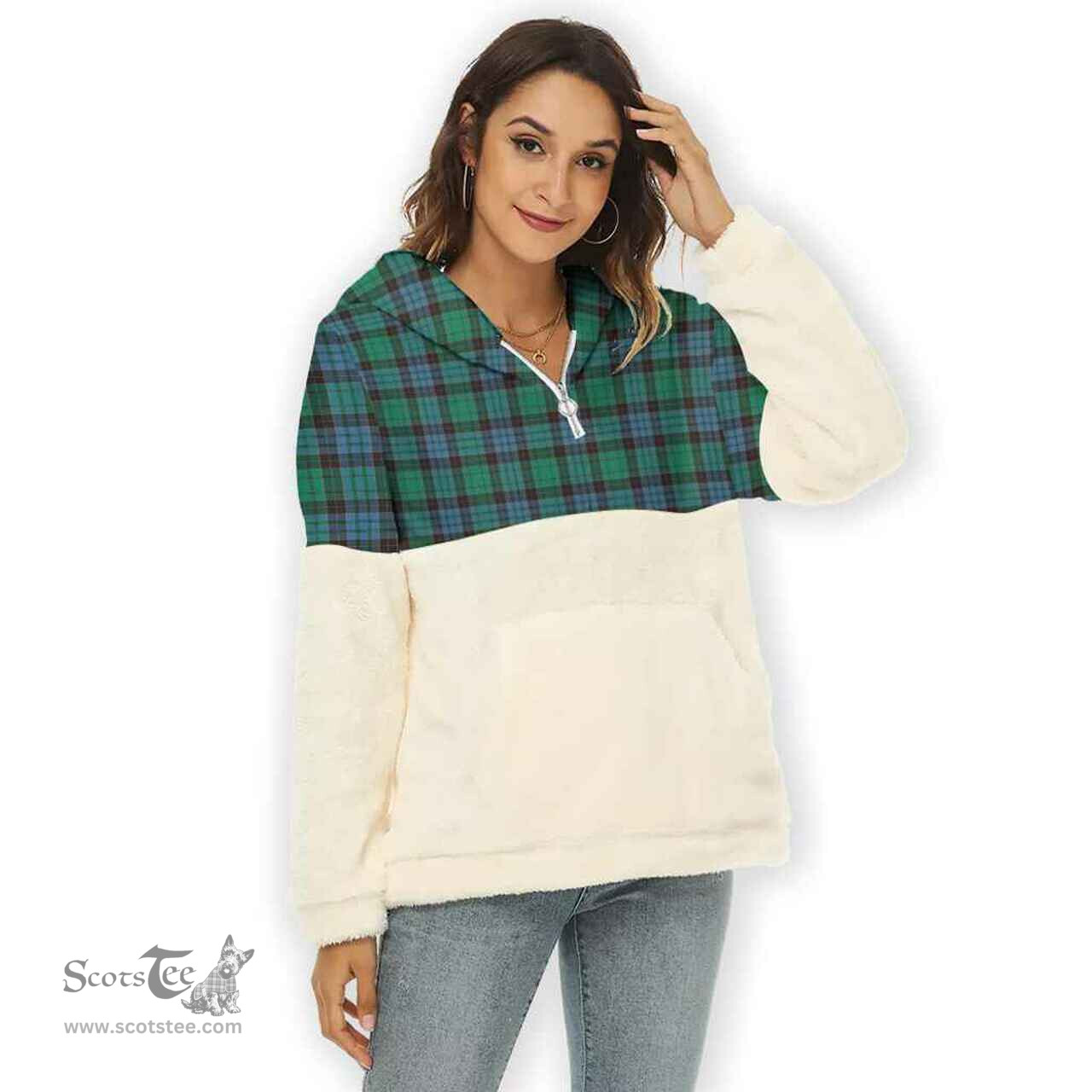 Scottish Stewart Old Ancient Clan Tartan Flannel Hoodie Women - Classic Scottish Plaid Tartan Plaid