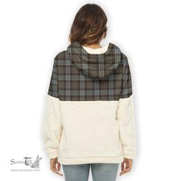 Scottish Stewart Old Weathered Clan Tartan Flannel Hoodie Women - Classic Scottish Plaid Tartan Plaid