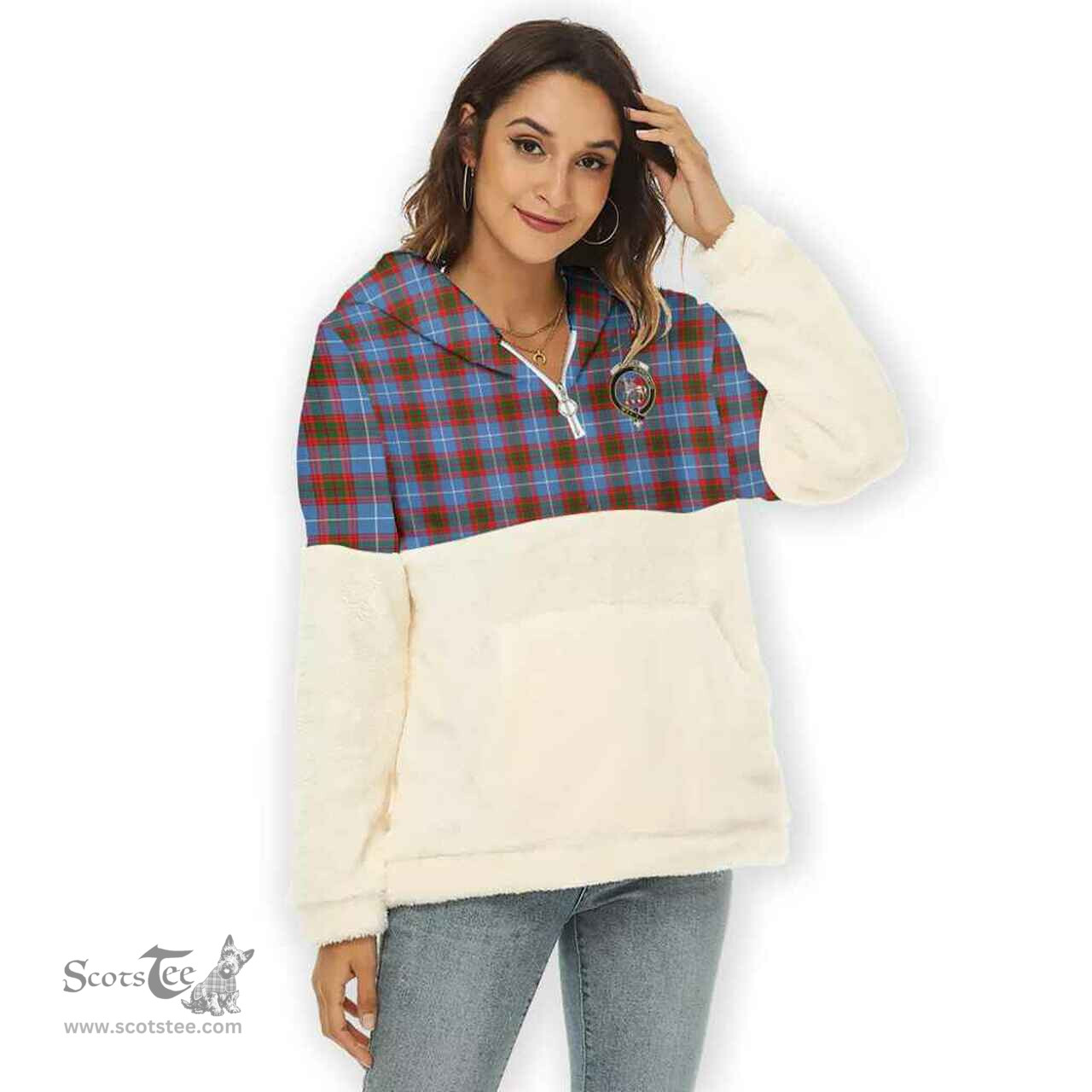 Scottish Trotter Clan Tartan Flannel Hoodie Women - Crest Classic Scottish Plaid Tartan Plaid