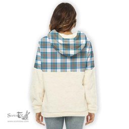 Scottish Stewart Muted Blue Clan Tartan Flannel Hoodie Women - Classic Scottish Plaid Tartan Plaid
