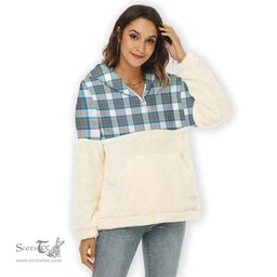 Scottish Stewart Muted Blue Clan Tartan Flannel Hoodie Women - Classic Scottish Plaid Tartan Plaid