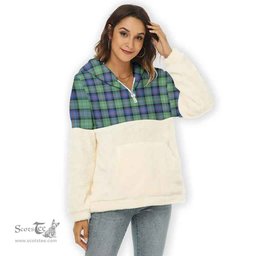 Scottish Sutherland Old Ancient Clan Tartan Flannel Hoodie Women - Classic Scottish Plaid Tartan Plaid