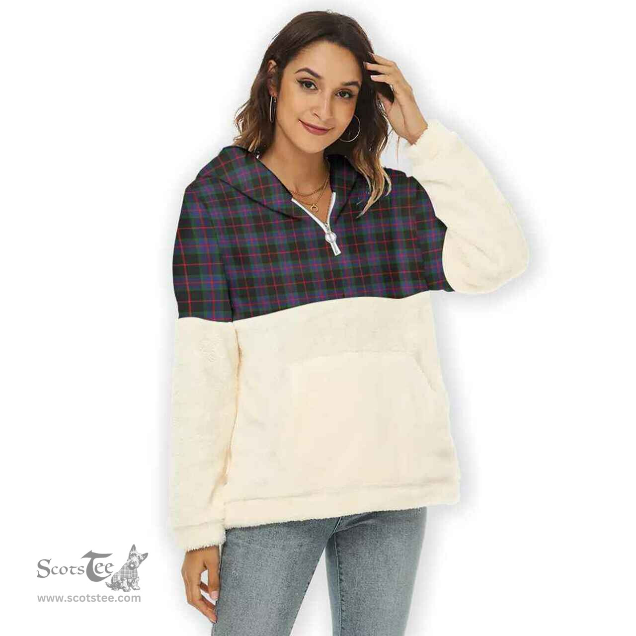 Scottish Nairn Clan Tartan Flannel Hoodie Women - Classic Scottish Plaid Tartan Plaid