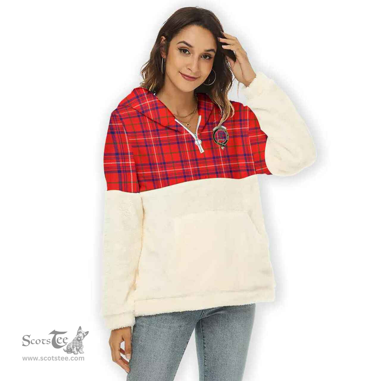 Scottish Rose Clan Tartan Flannel Hoodie Women - Crest Classic Scottish Plaid Tartan Plaid