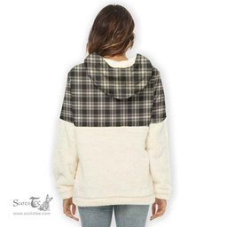 Scottish Menzies Black & White Ancient Clan Tartan Flannel Hoodie Women - Classic Scottish Plaid Tartan Plaid