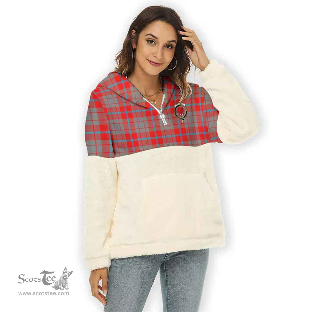 Scottish Moubray Clan Tartan Flannel Hoodie Women - Crest Classic Scottish Plaid Tartan Plaid