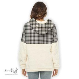 Scottish Scott Black & White Ancient Clan Tartan Flannel Hoodie Women - Classic Scottish Plaid Tartan Plaid