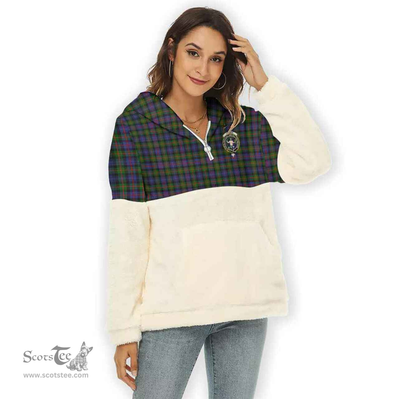 Scottish Murray (of Atholl) Clan Tartan Flannel Hoodie Women - Crest Classic Scottish Plaid Tartan Plaid