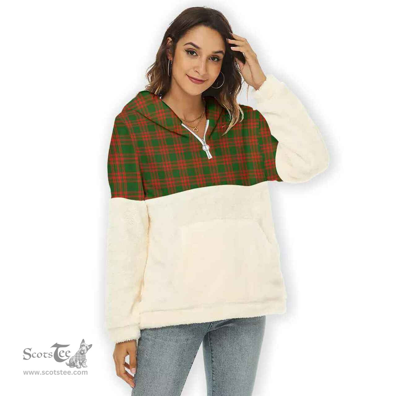 Scottish Menzies Green Modern Clan Tartan Flannel Hoodie Women - Classic Scottish Plaid Tartan Plaid