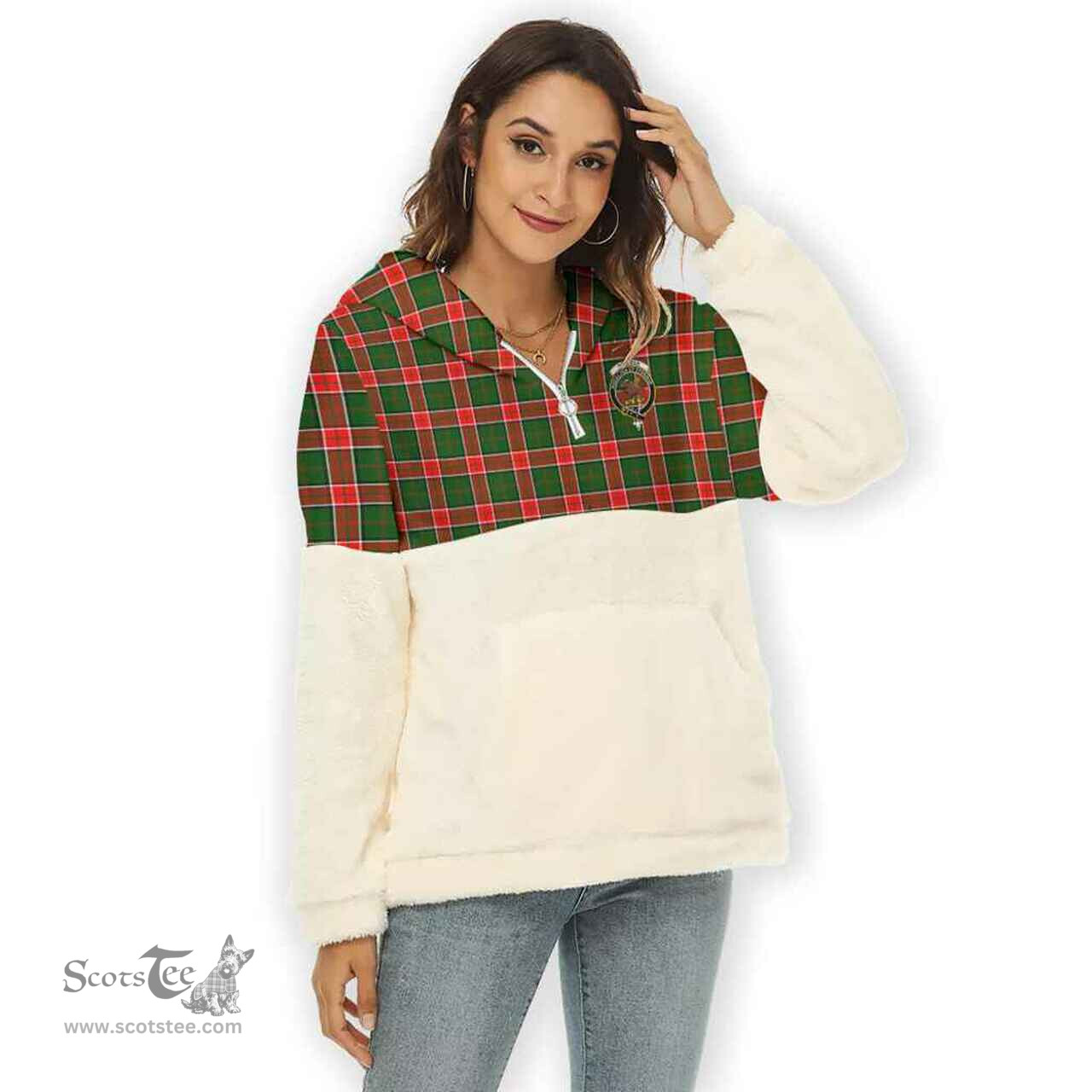 Scottish Pollock Clan Tartan Flannel Hoodie Women - Crest Classic Scottish Plaid Tartan Plaid