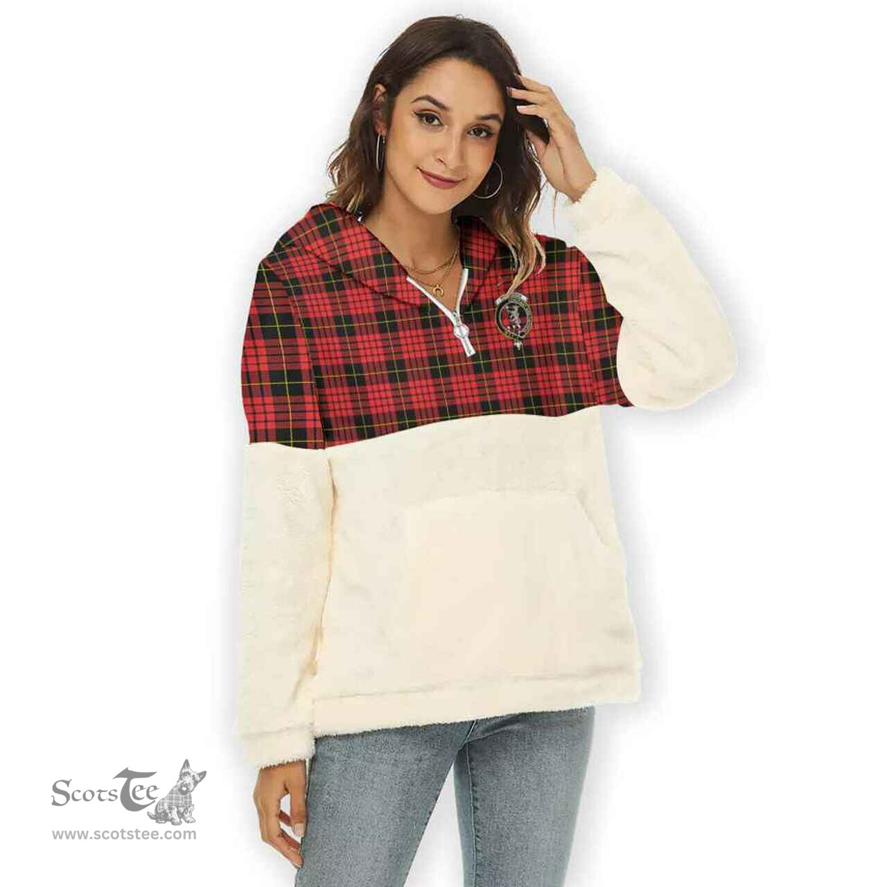 Scottish MacQueen Clan Tartan Flannel Hoodie Women - Crest Classic Scottish Plaid Tartan Plaid