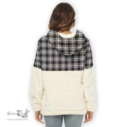 Scottish Menzies Black & White Modern Clan Tartan Flannel Hoodie Women - Classic Scottish Plaid Tartan Plaid