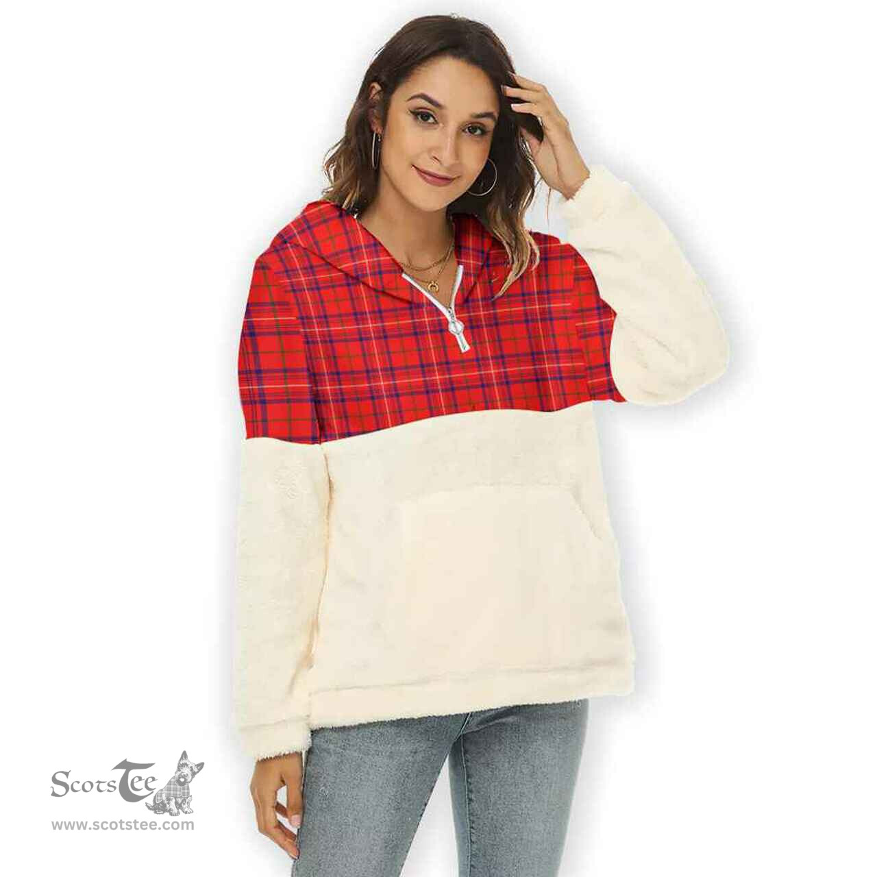 Scottish Rose Modern Clan Tartan Flannel Hoodie Women - Classic Scottish Plaid Tartan Plaid