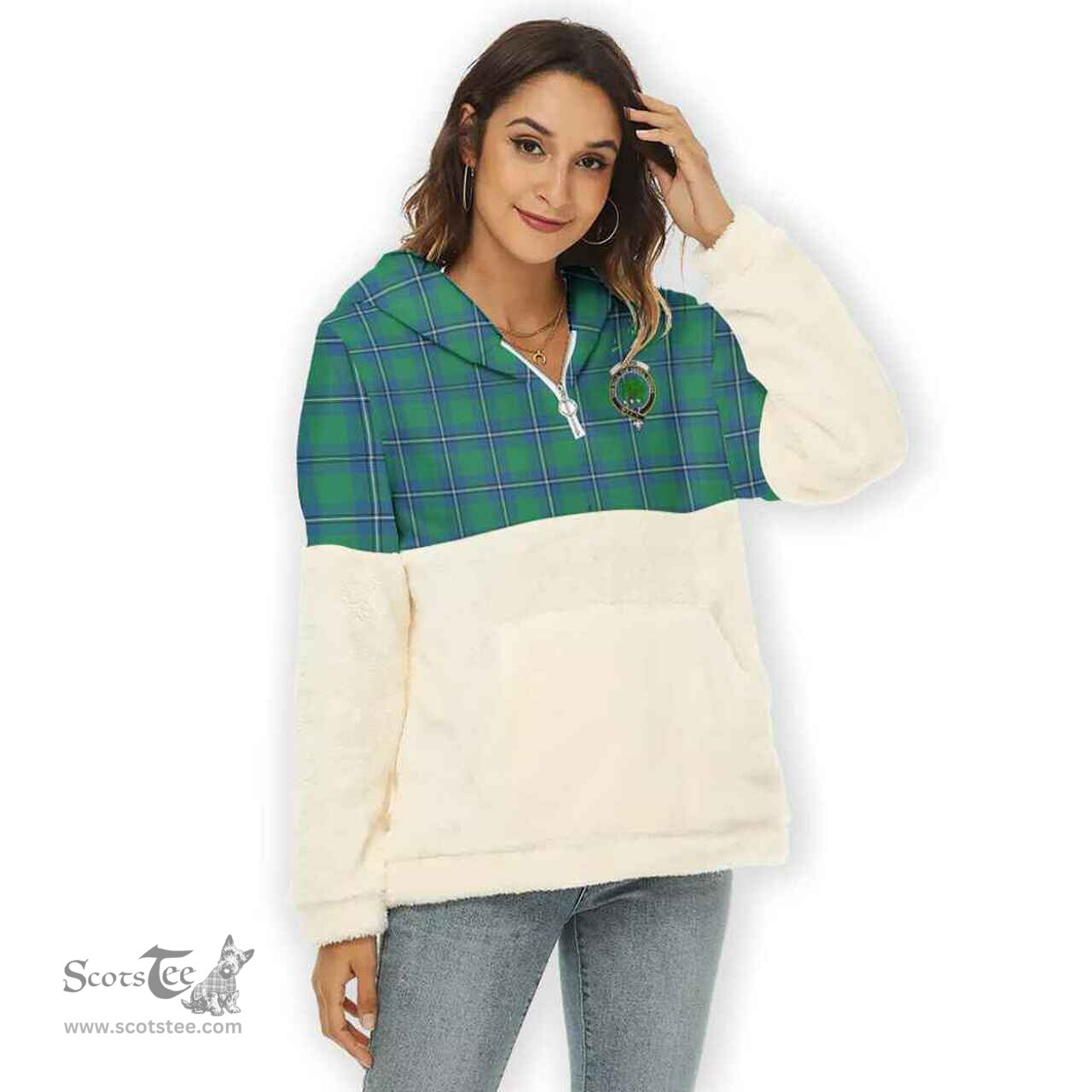 Scottish Irvine Clan Tartan Flannel Hoodie Women - Crest Classic Scottish Plaid Tartan Plaid