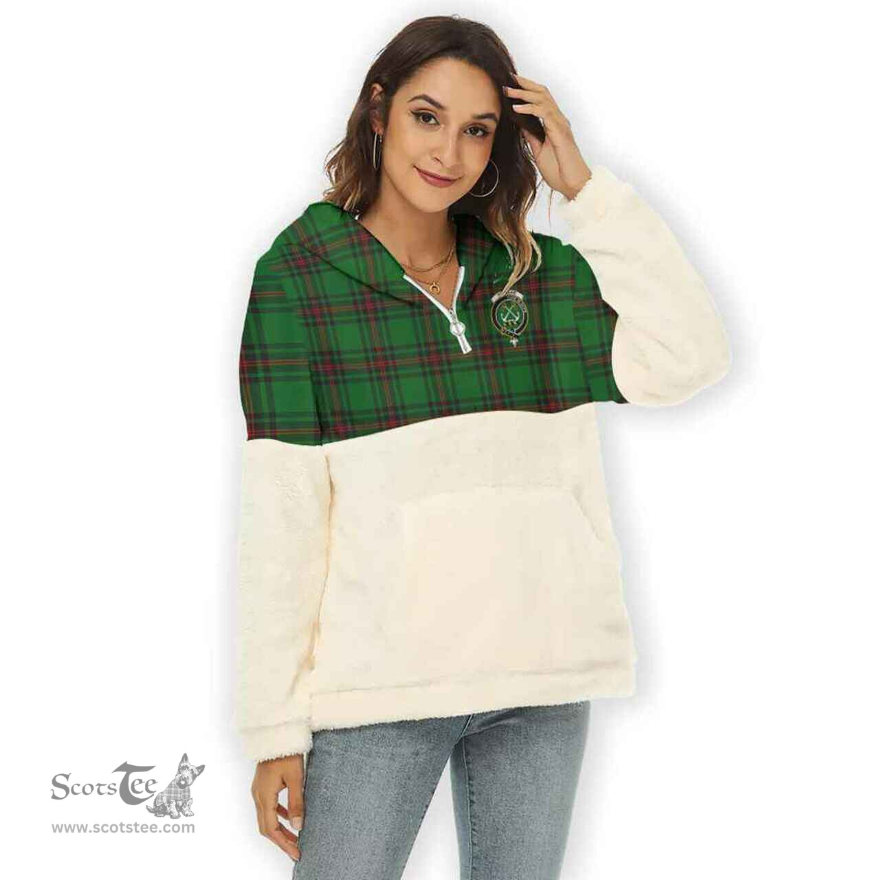 Scottish Kinnear Clan Tartan Flannel Hoodie Women - Crest Classic Scottish Plaid Tartan Plaid