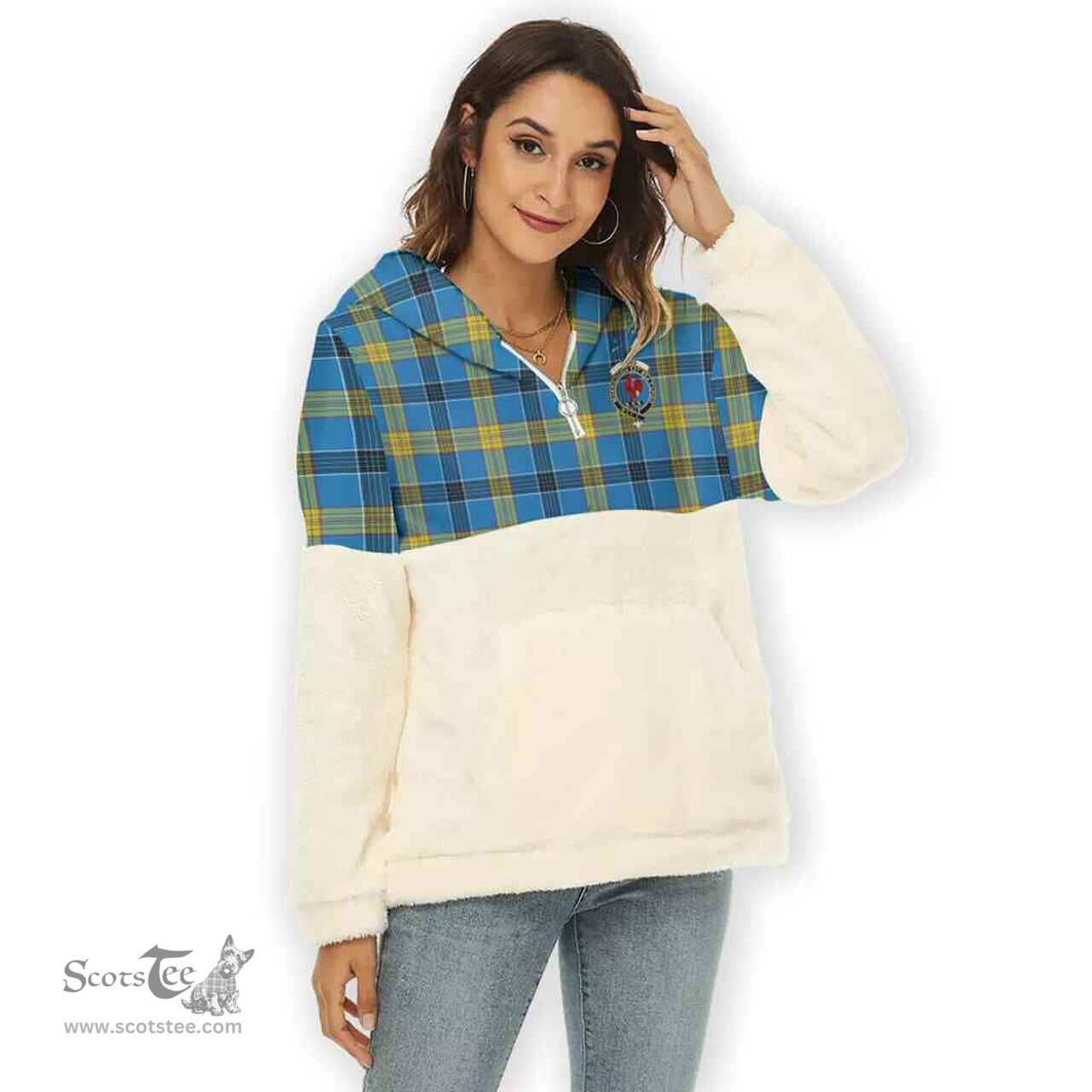 Scottish Laing Clan Tartan Flannel Hoodie Women - Crest Classic Scottish Plaid Tartan Plaid