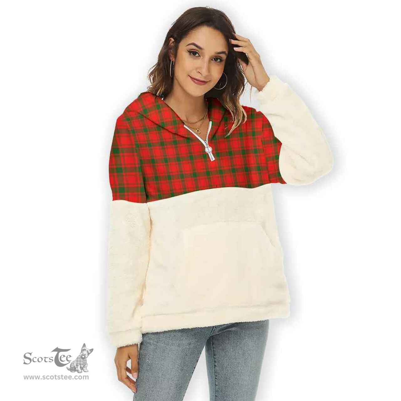 Scottish MacQuarrie Modern Clan Tartan Flannel Hoodie Women - Classic Scottish Plaid Tartan Plaid