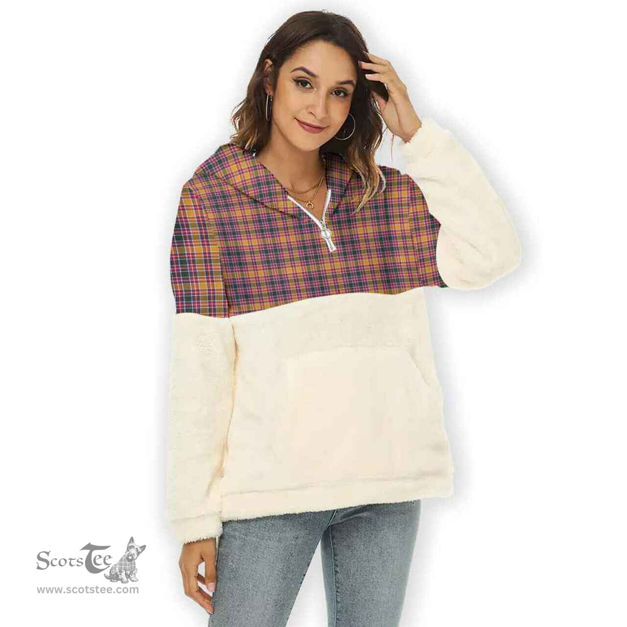 Scottish Jacobite Clan Tartan Flannel Hoodie Women - Classic Scottish Plaid Tartan Plaid