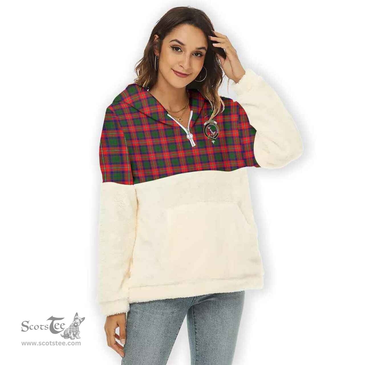 Scottish Hopkirk Clan Tartan Flannel Hoodie Women - Crest Classic Scottish Plaid Tartan Plaid