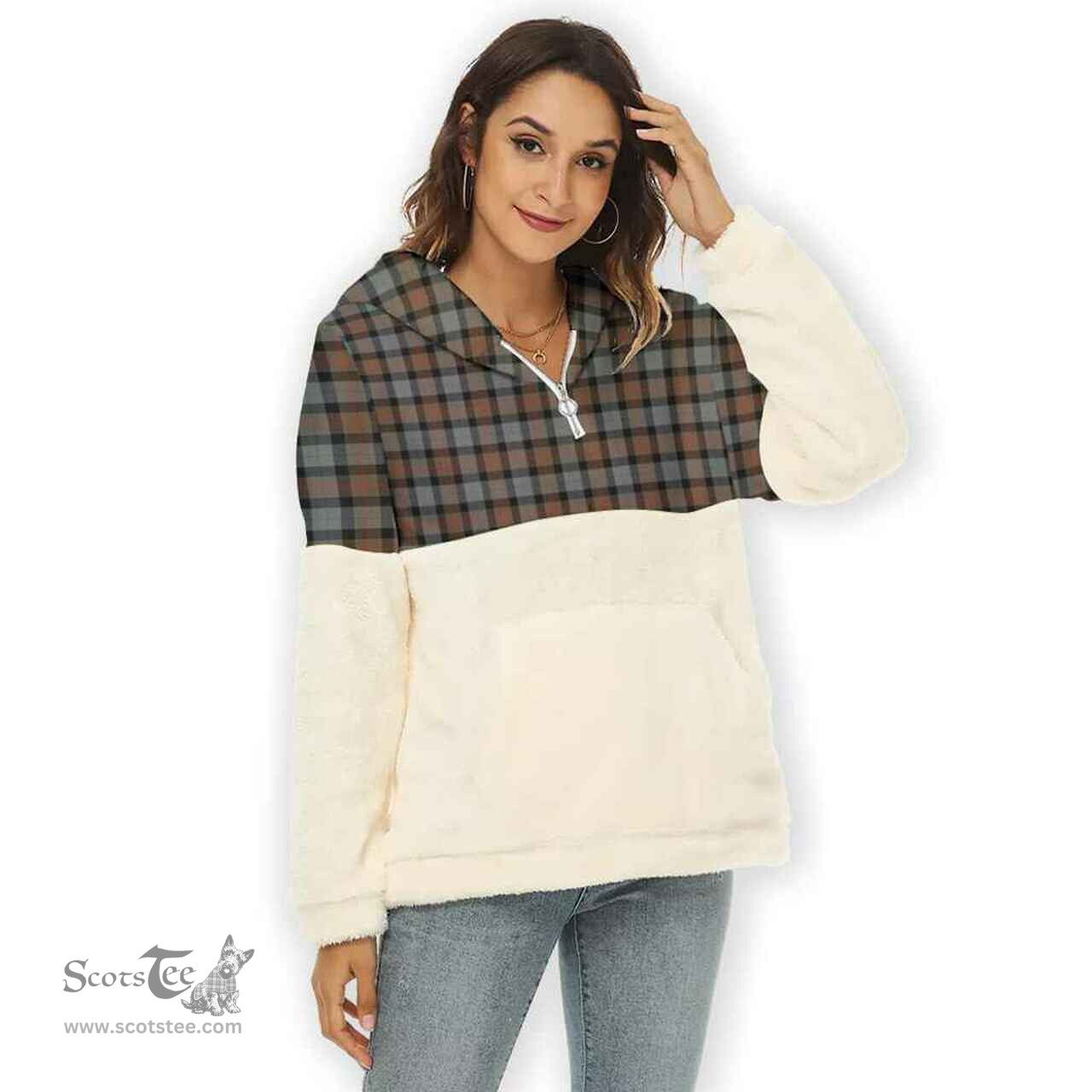 Scottish Gunn Weathered Clan Tartan Flannel Hoodie Women - Classic Scottish Plaid Tartan Plaid