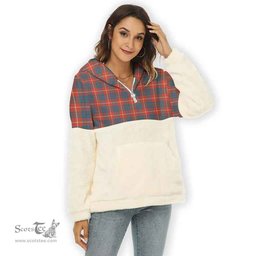 Scottish Hamilton Ancient Clan Tartan Flannel Hoodie Women - Classic Scottish Plaid Tartan Plaid