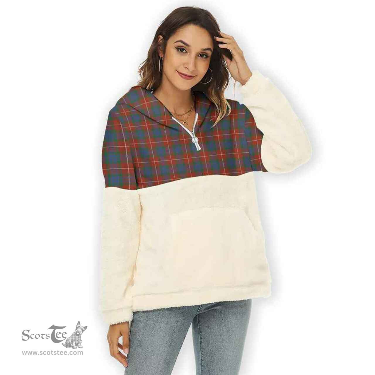 Scottish Fraser Ancient Clan Tartan Flannel Hoodie Women - Classic Scottish Plaid Tartan Plaid