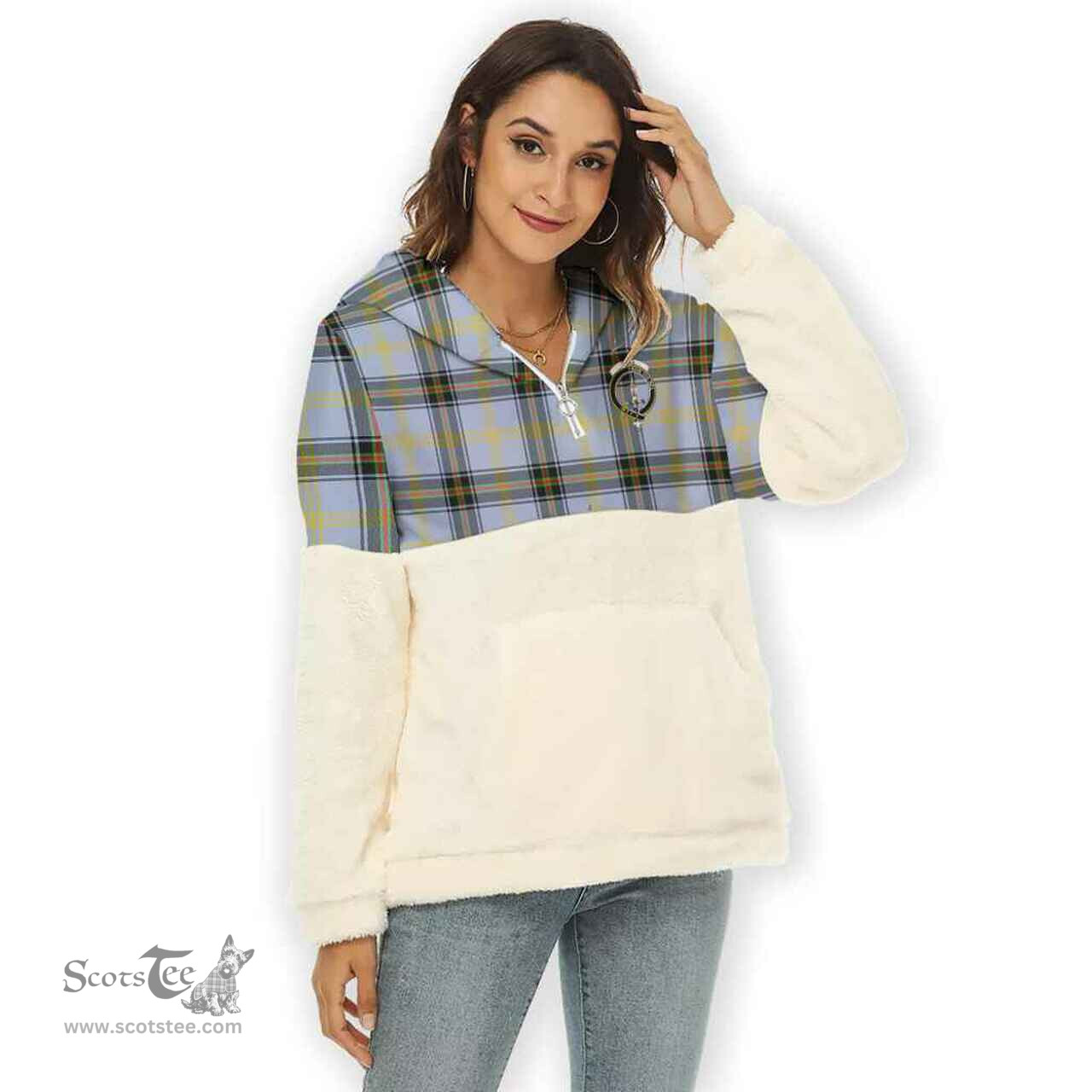 Scottish Bell Clan Tartan Flannel Hoodie Women - Crest Classic Scottish Plaid Tartan Plaid