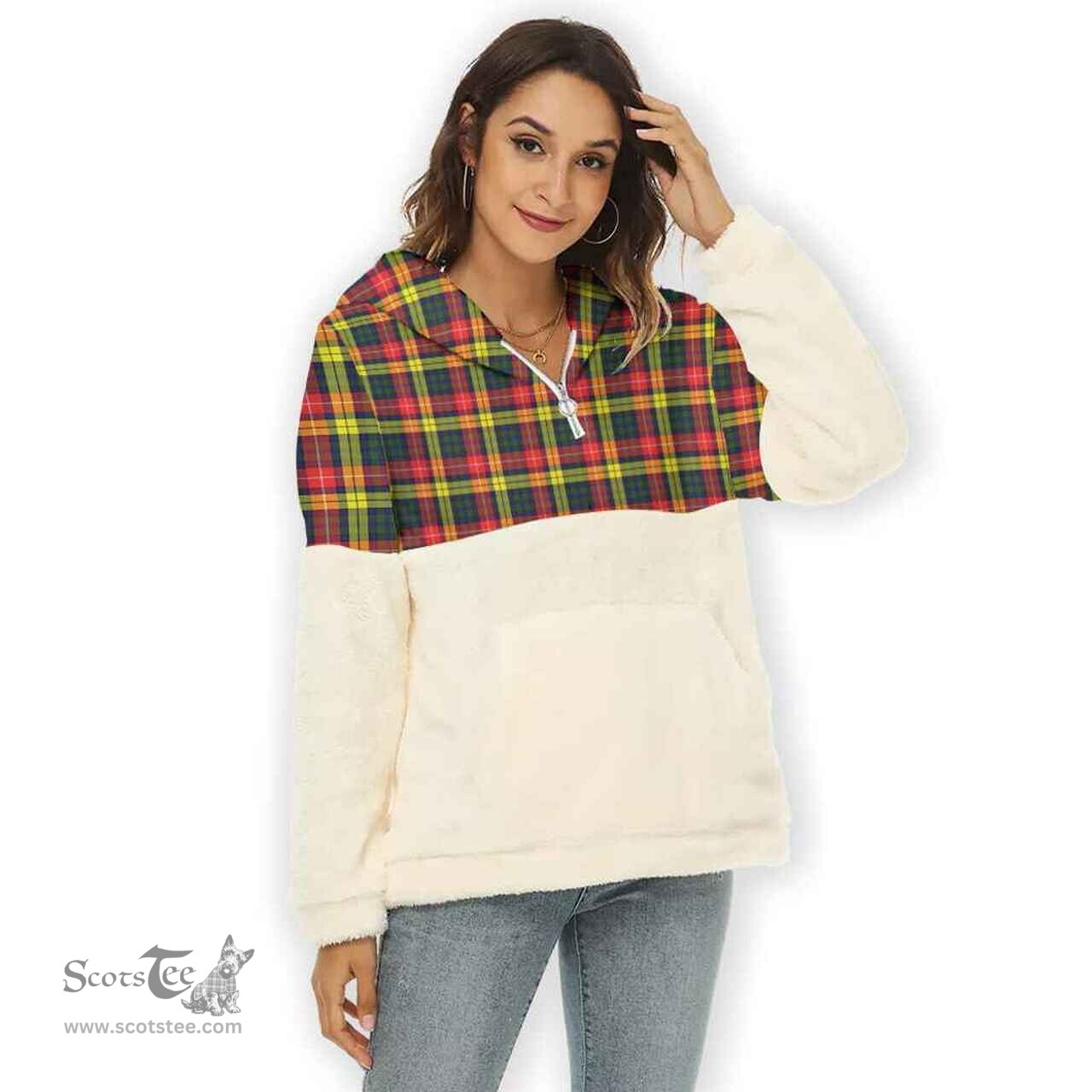 Scottish Buchanan Modern Clan Tartan Flannel Hoodie Women - Classic Scottish Plaid Tartan Plaid