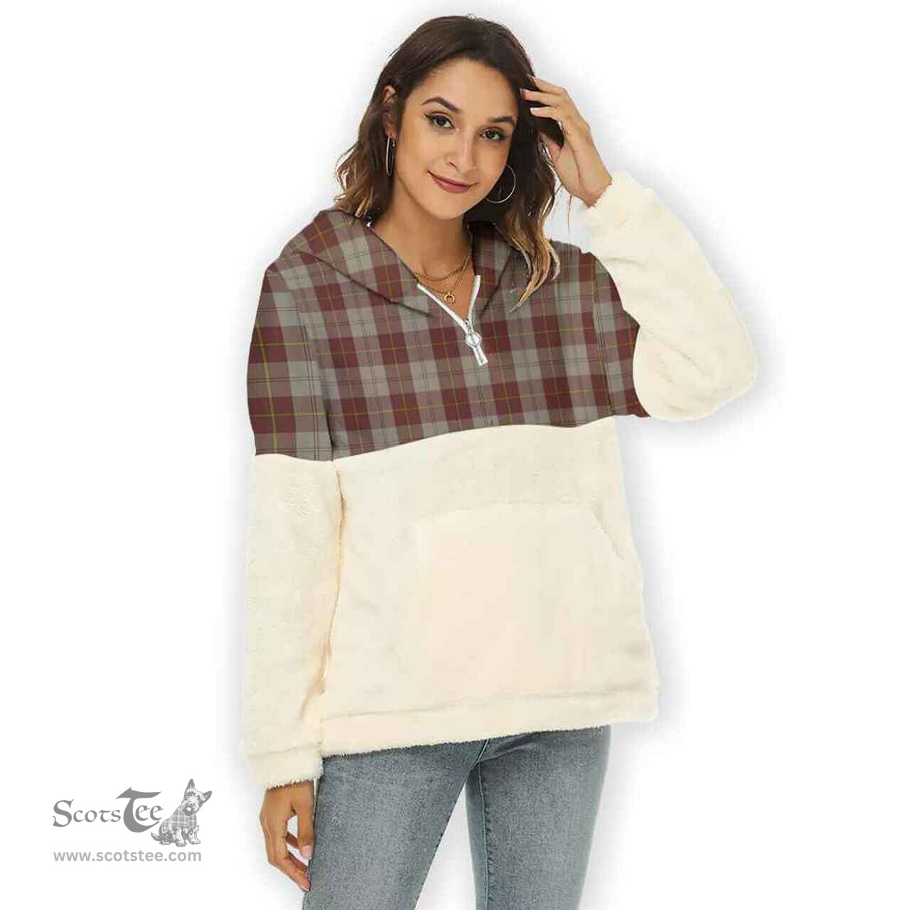 Scottish Cunningham Burgundy Dancers Clan Tartan Flannel Hoodie Women - Classic Scottish Plaid Tartan Plaid