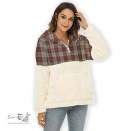 Scottish Cunningham Burgundy Dancers Clan Tartan Flannel Hoodie Women - Classic Scottish Plaid Tartan Plaid