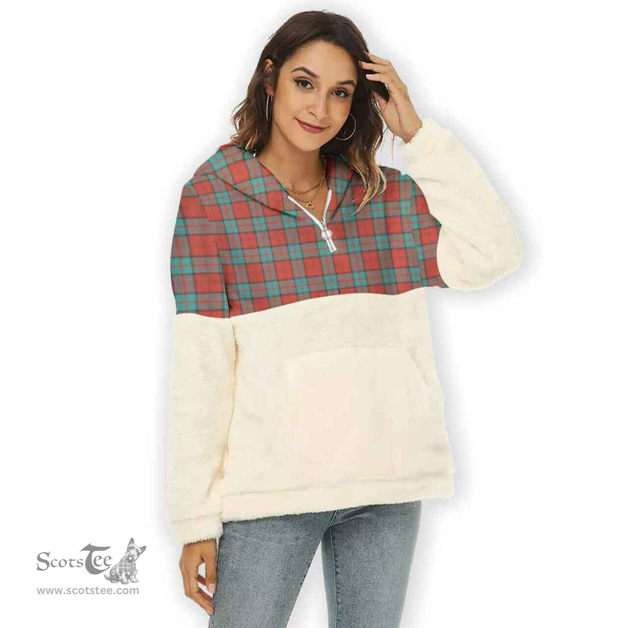 Scottish Dunbar Ancient Clan Tartan Flannel Hoodie Women - Classic Scottish Plaid Tartan Plaid