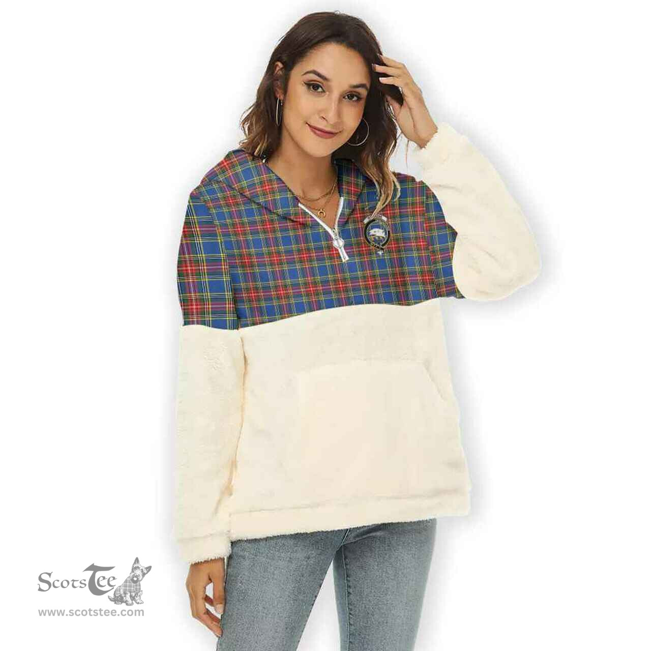 Scottish Bethune Clan Tartan Flannel Hoodie Women - Crest Classic Scottish Plaid Tartan Plaid