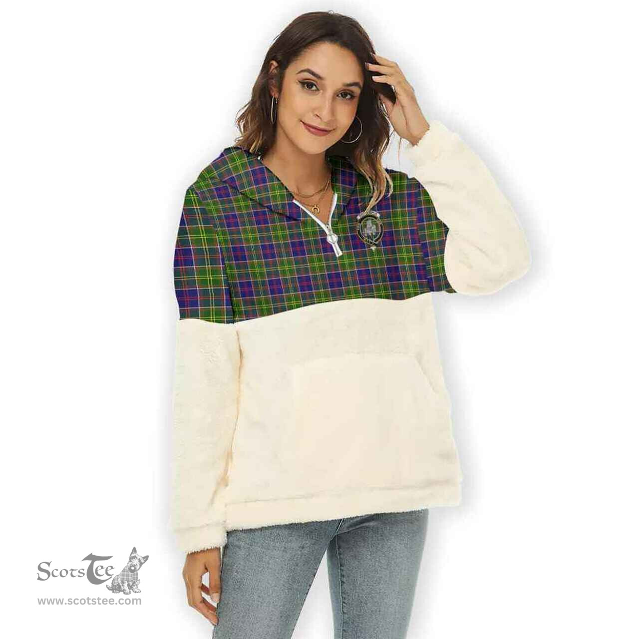 Scottish Dalrymple Clan Tartan Flannel Hoodie Women - Crest Classic Scottish Plaid Tartan Plaid