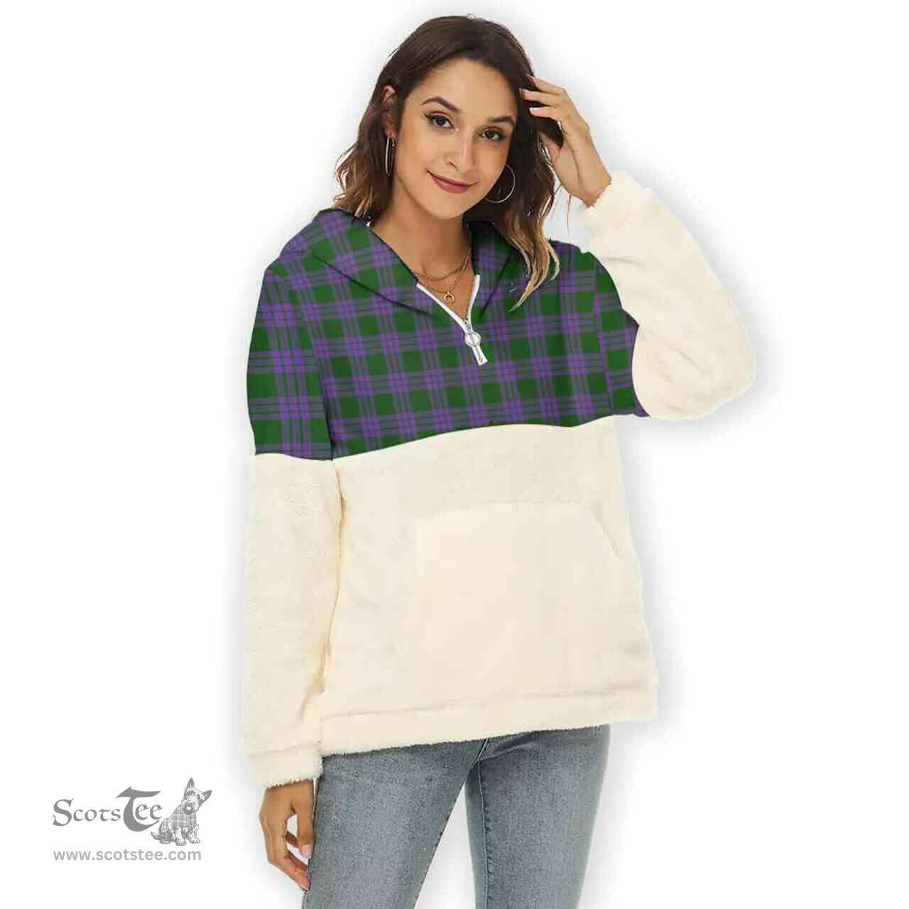 Scottish Elphinstone Clan Tartan Flannel Hoodie Women - Classic Scottish Plaid Tartan Plaid