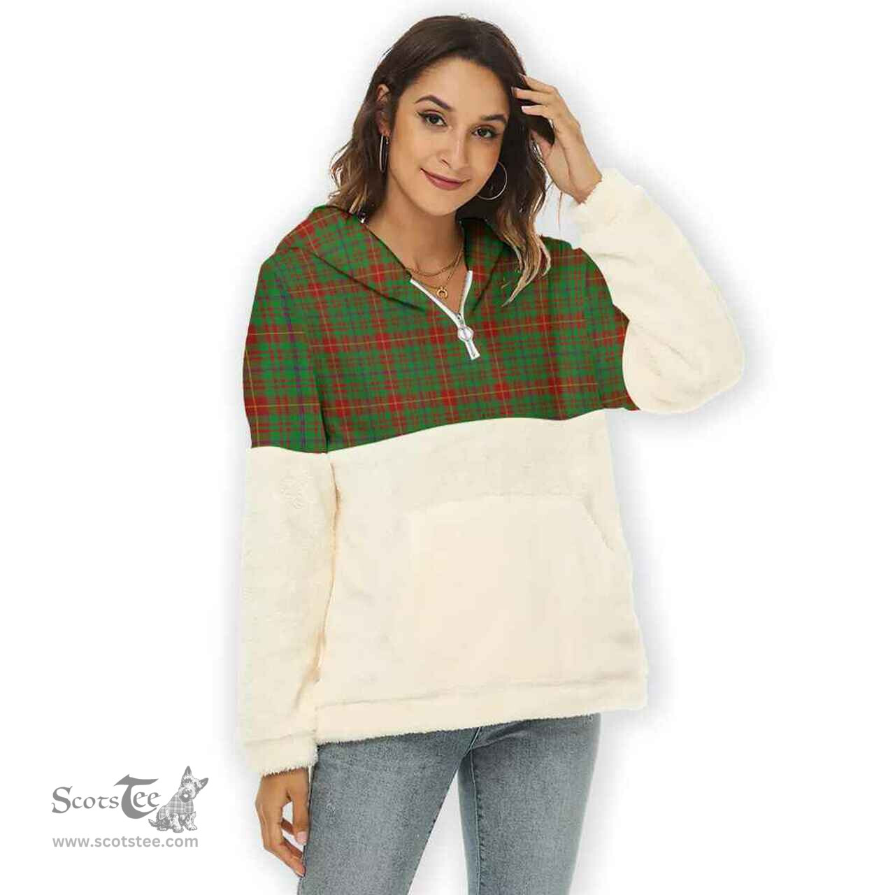 Scottish Fulton Clan Tartan Flannel Hoodie Women - Classic Scottish Plaid Tartan Plaid