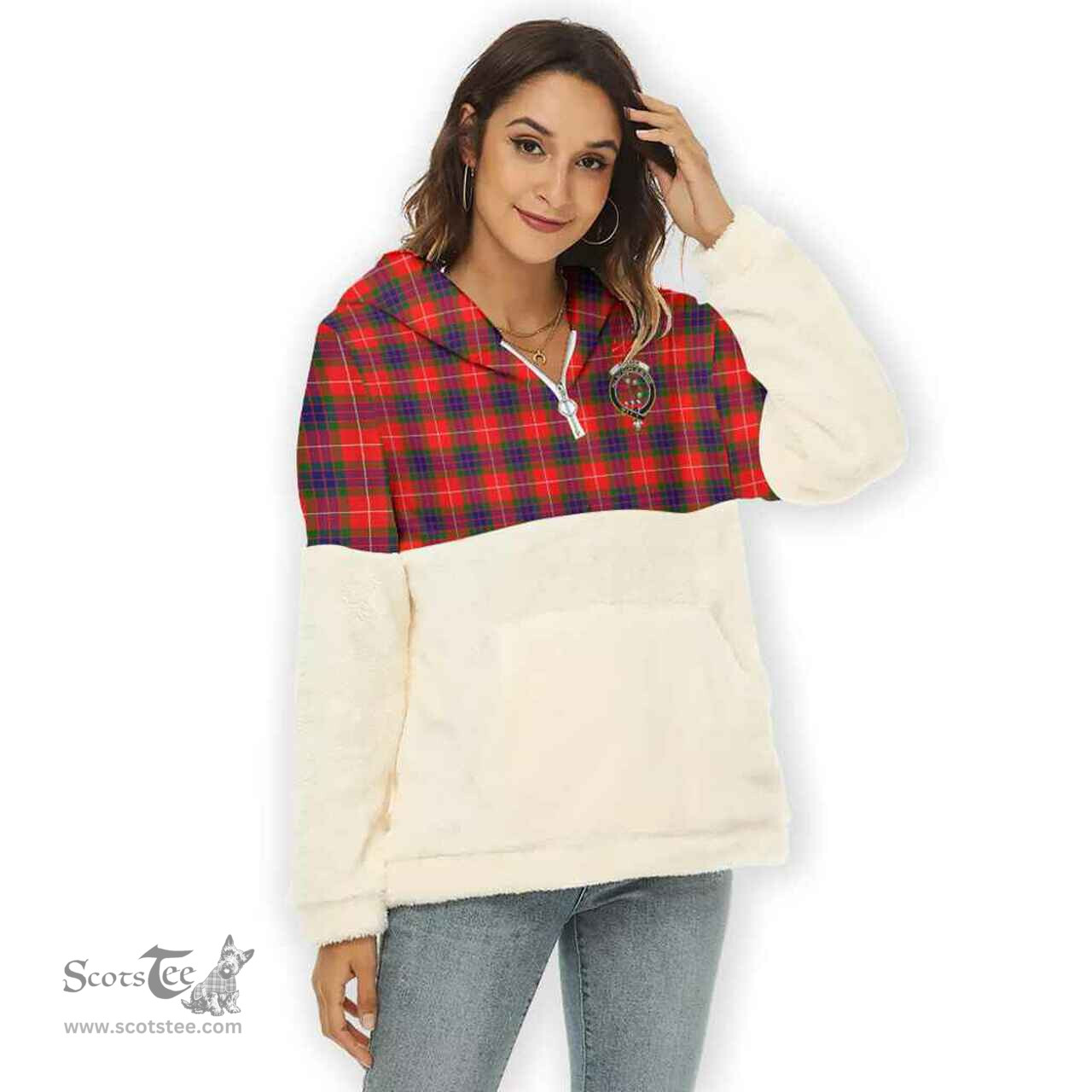 Scottish Fraser Clan Tartan Flannel Hoodie Women - Crest Classic Scottish Plaid Tartan Plaid