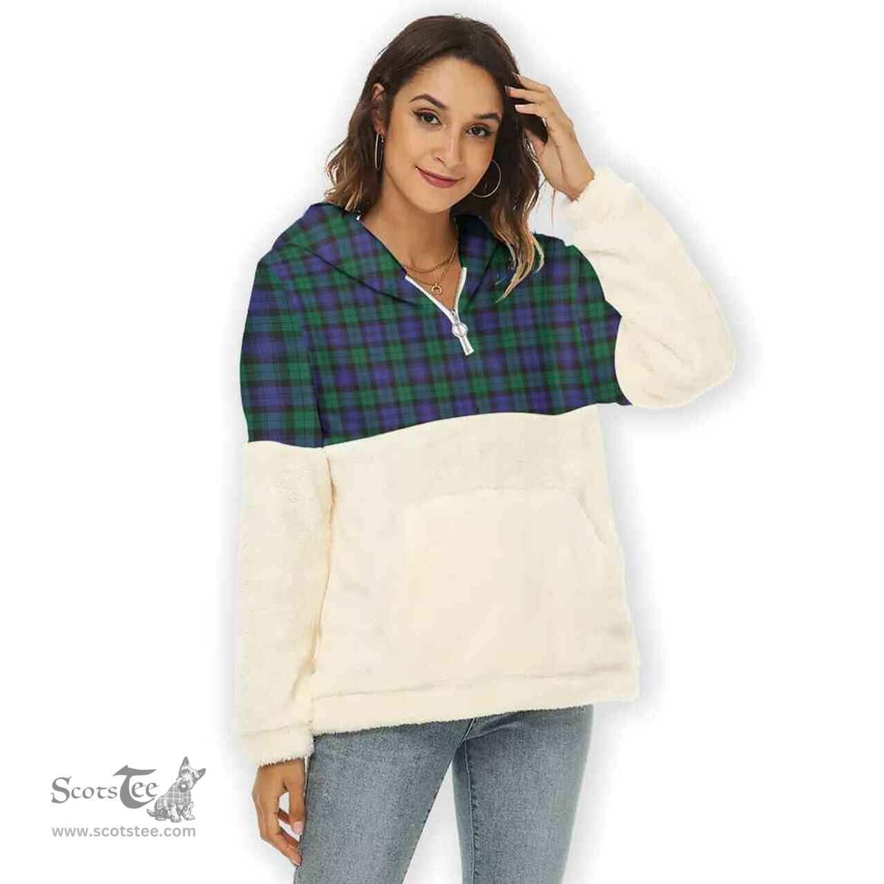 Scottish Blackwatch Modern Clan Tartan Flannel Hoodie Women - Classic Scottish Plaid Tartan Plaid