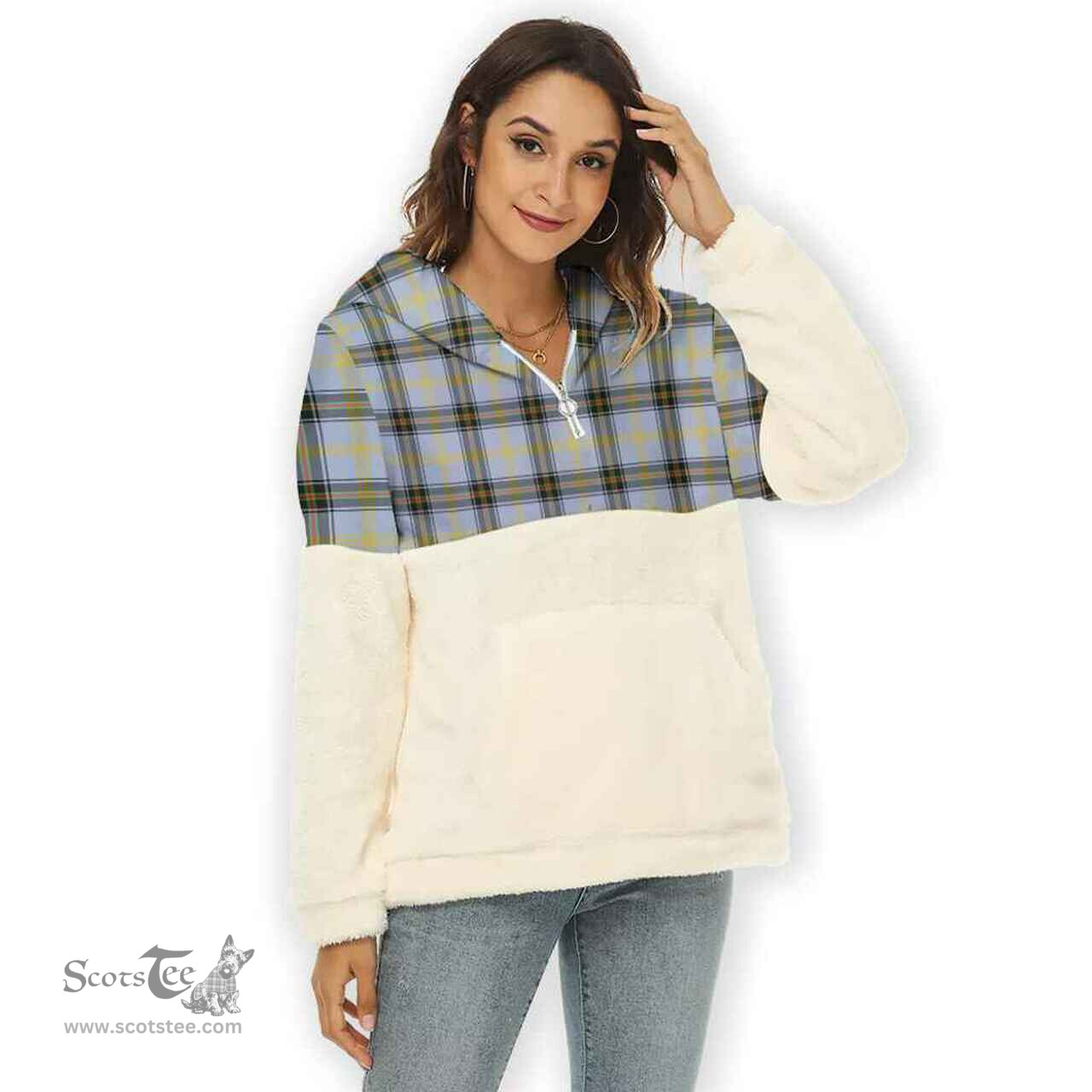 Scottish Bell of the Borders Clan Tartan Flannel Hoodie Women - Classic Scottish Plaid Tartan Plaid