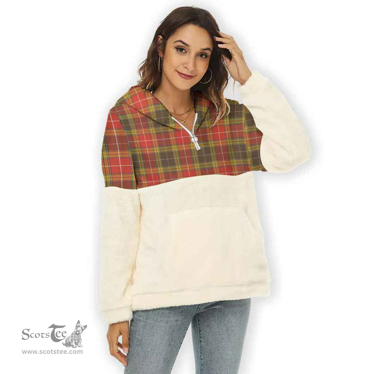 Scottish Buchanan Old Set Weathered Clan Tartan Flannel Hoodie Women - Classic Scottish Plaid Tartan Plaid